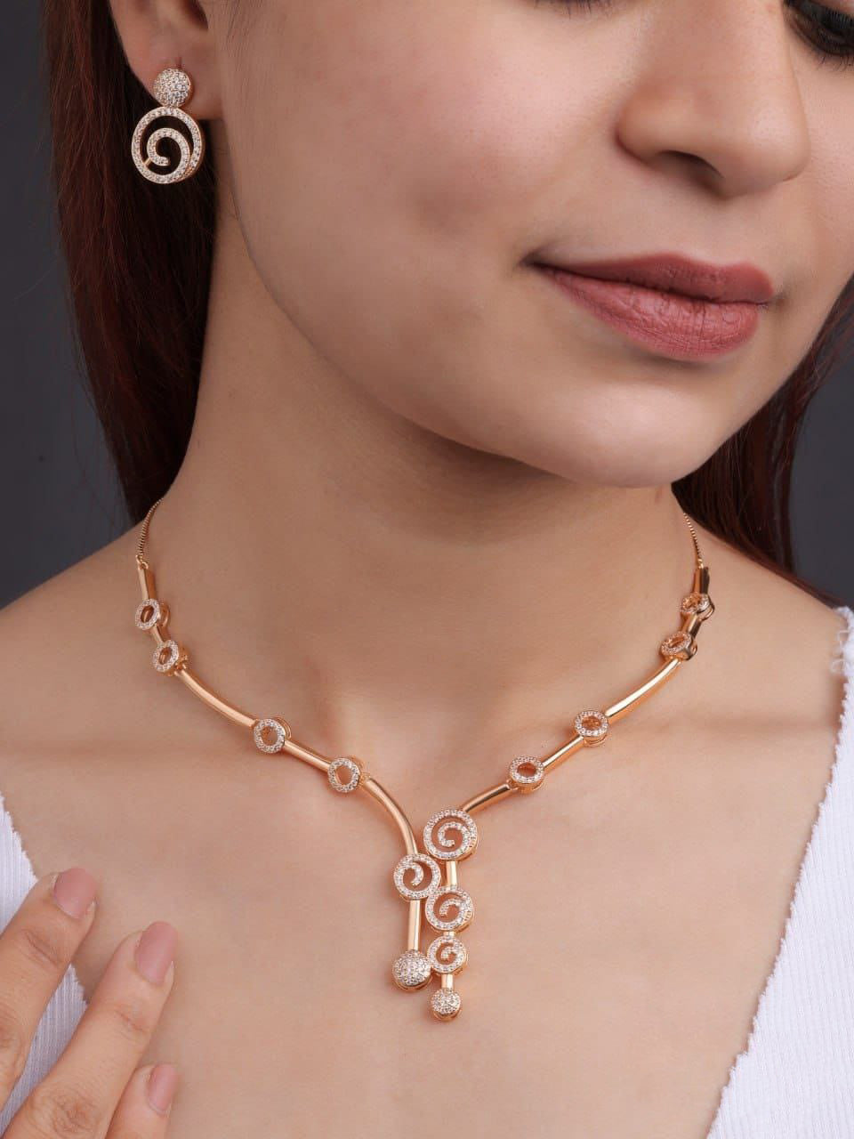 Beautiful CZ Freesia Rose Gold Necklace