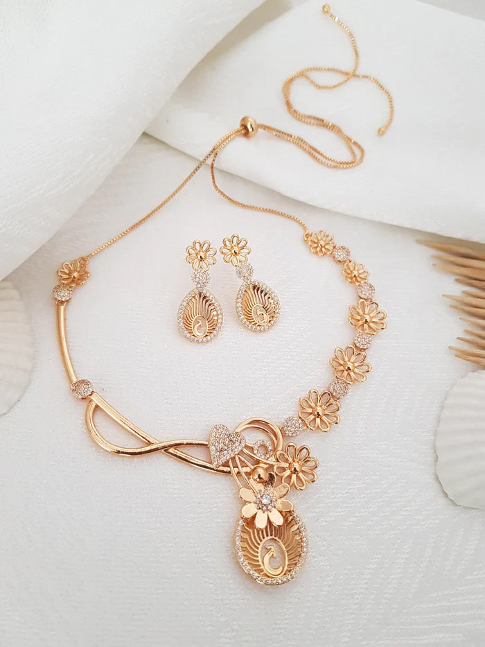 Floral Patterns Rose Gold Necklace