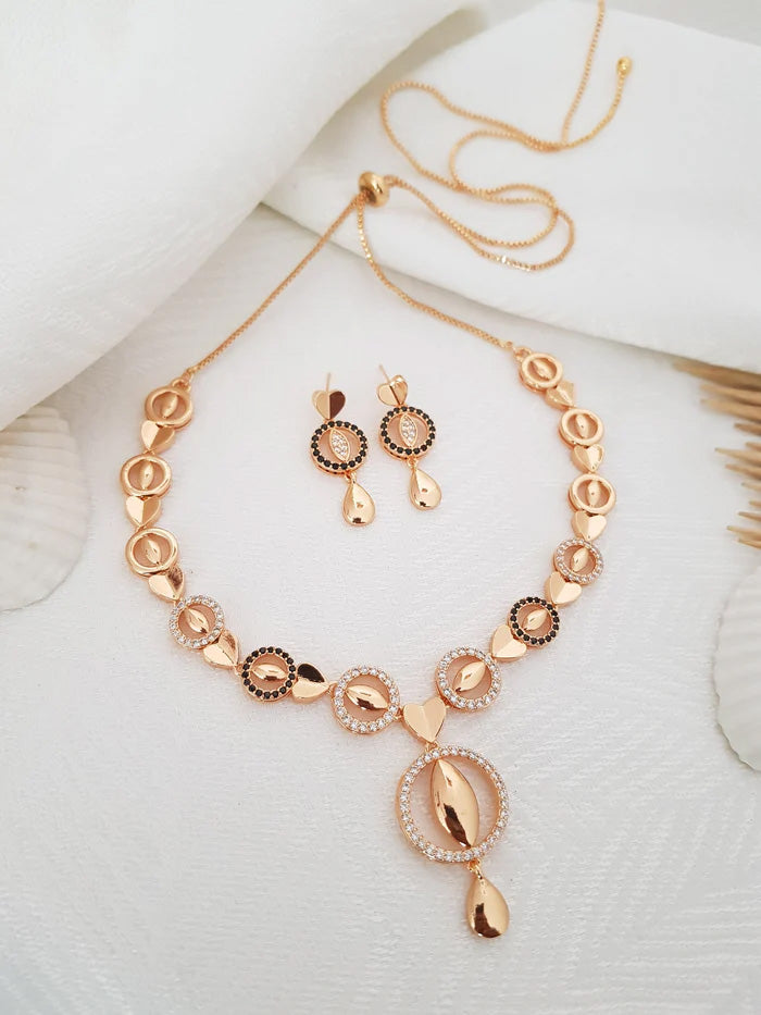 Febulase Round Rose Gold AD Necklace