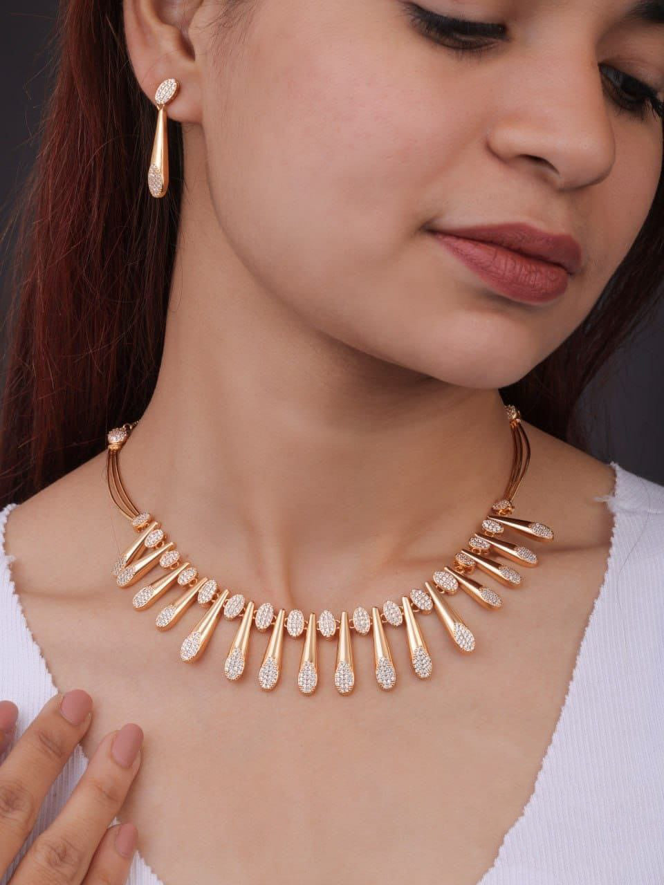 Princess AD Diamond Rose Gold Necklace