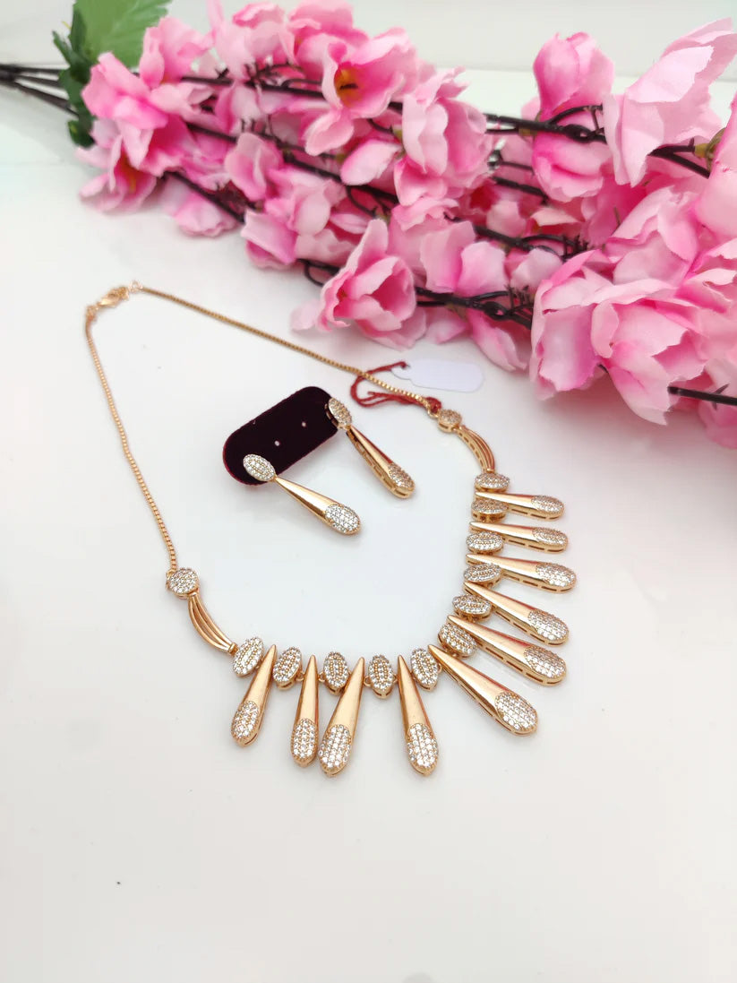 Princess AD Diamond Rose Gold Necklace
