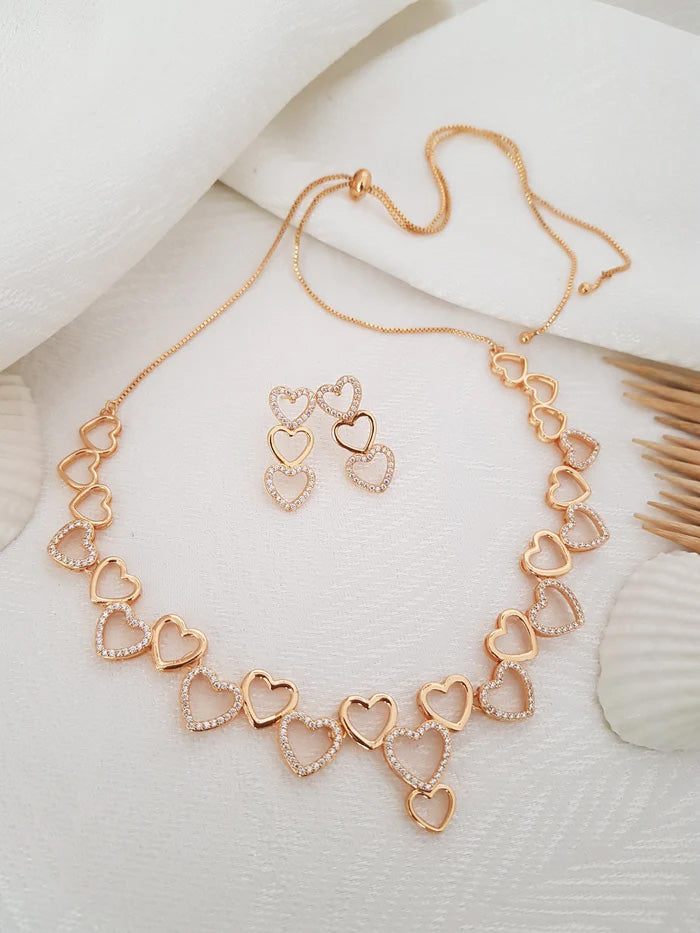 Gold Tone Diamonds Heart Shape Contemporary Necklace