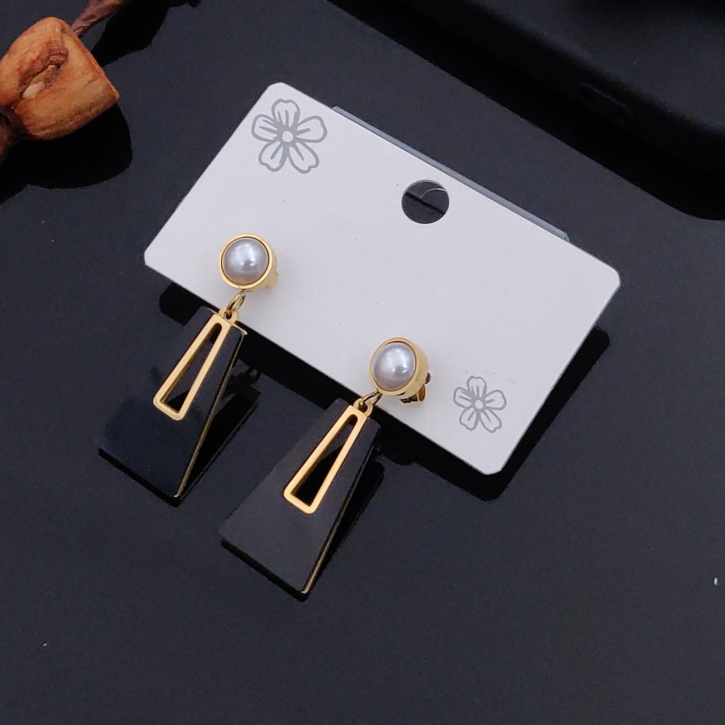 Beautiful Gold Plated Black Disc Stud Earring