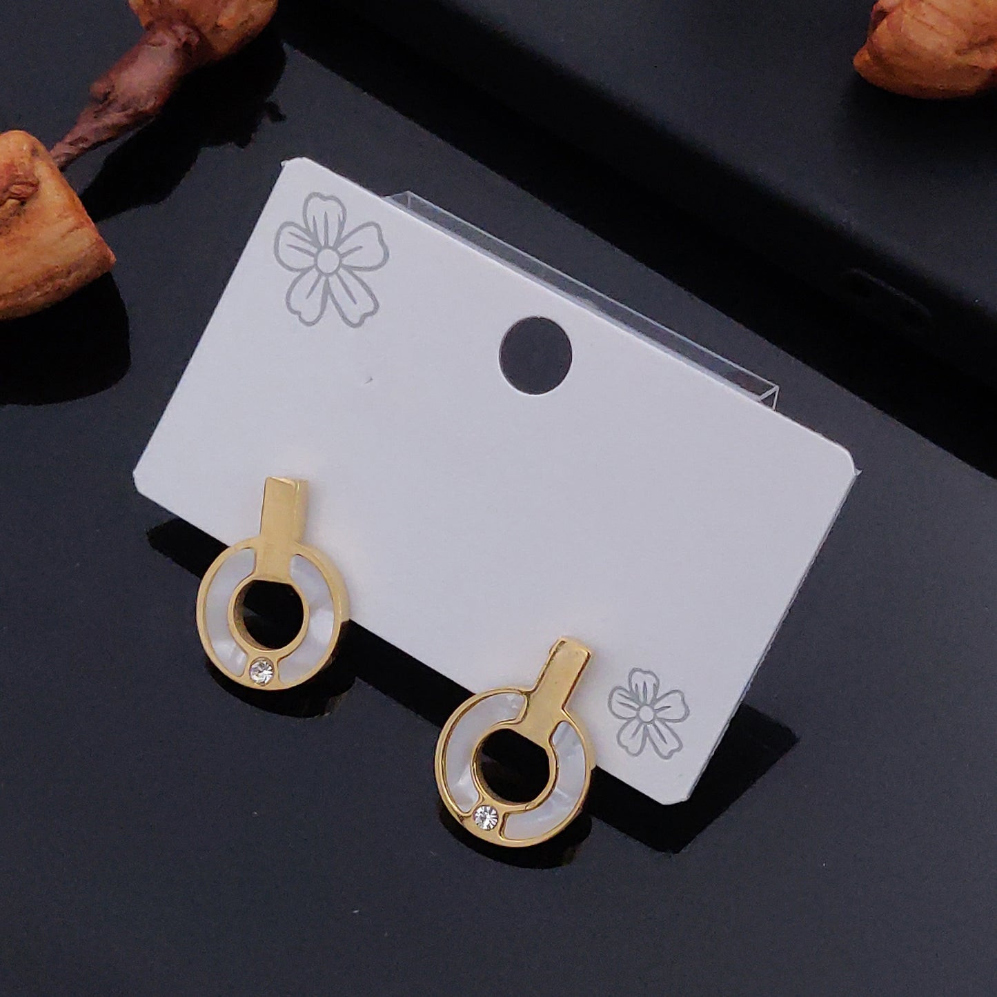 Beautiful Round White Disc Stud Earring
