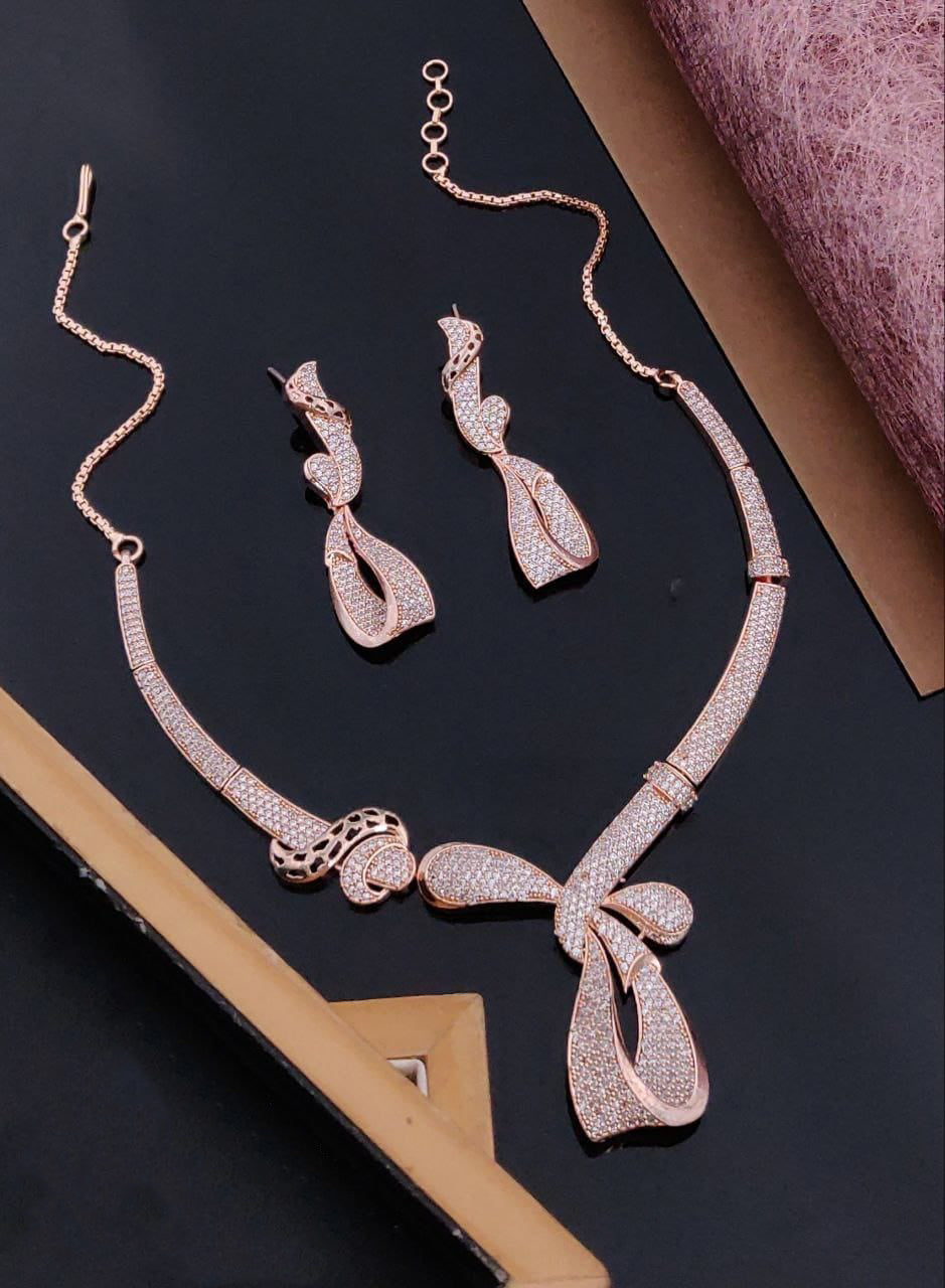 Excellent Half Infinity Rose Gold-Plated & Stones-Studded Necklace