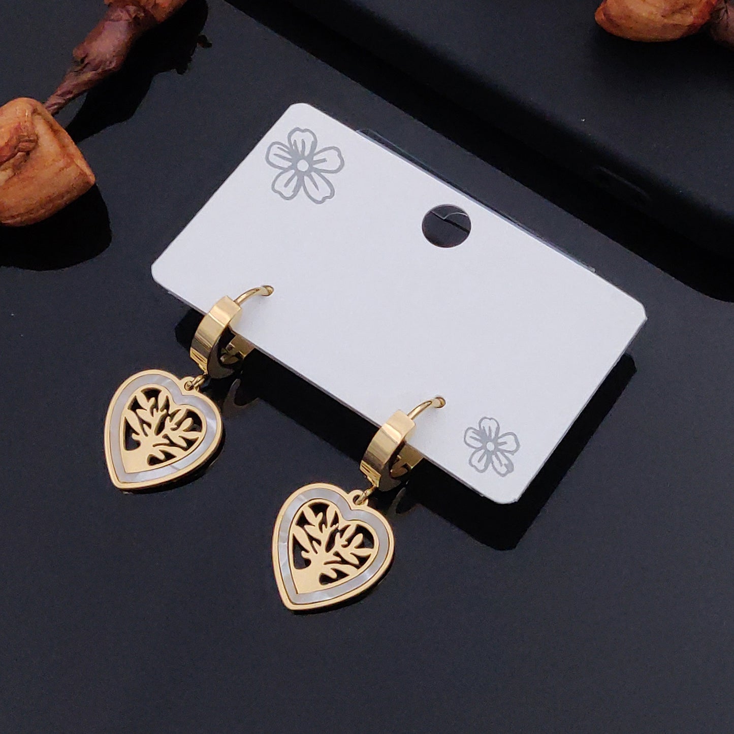 Heart Shape Plated Disc Border Line Earrings