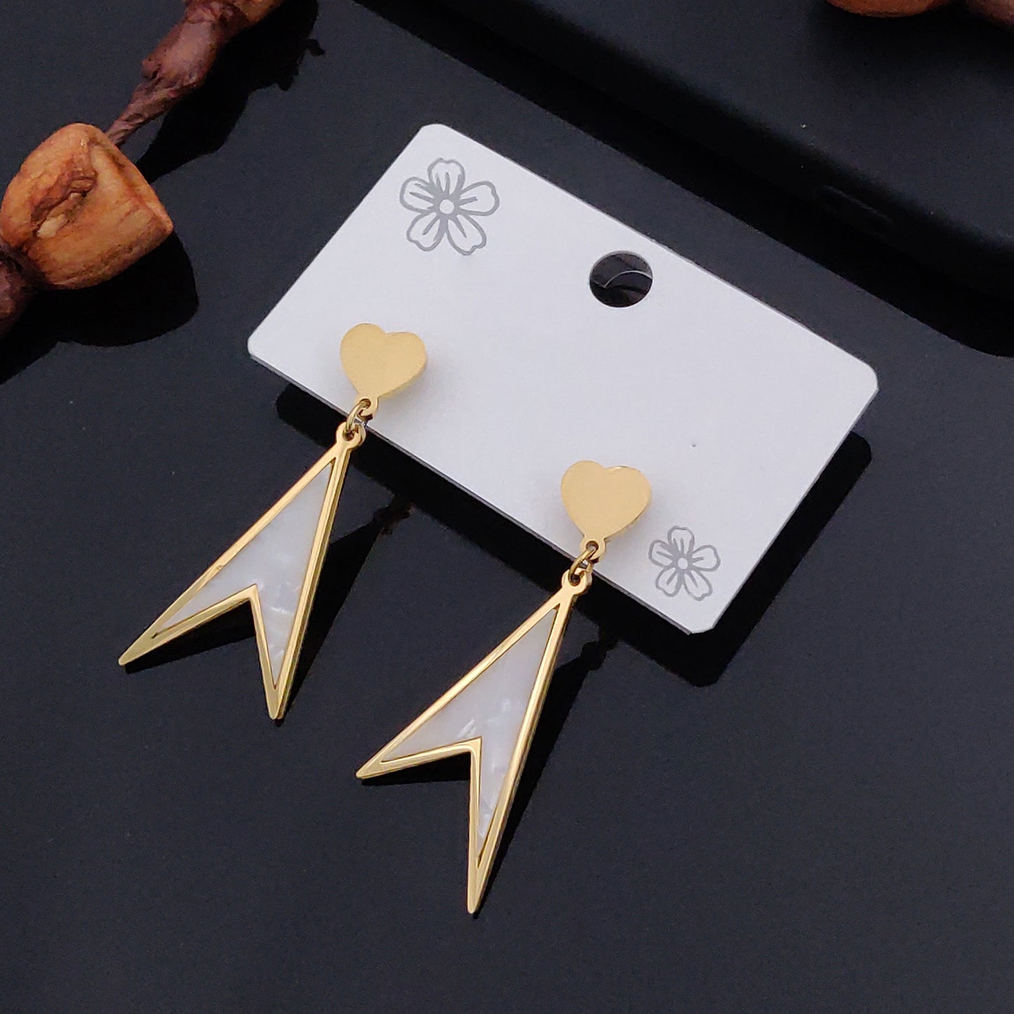 Antique Triangle Plated Black Disc Earrings