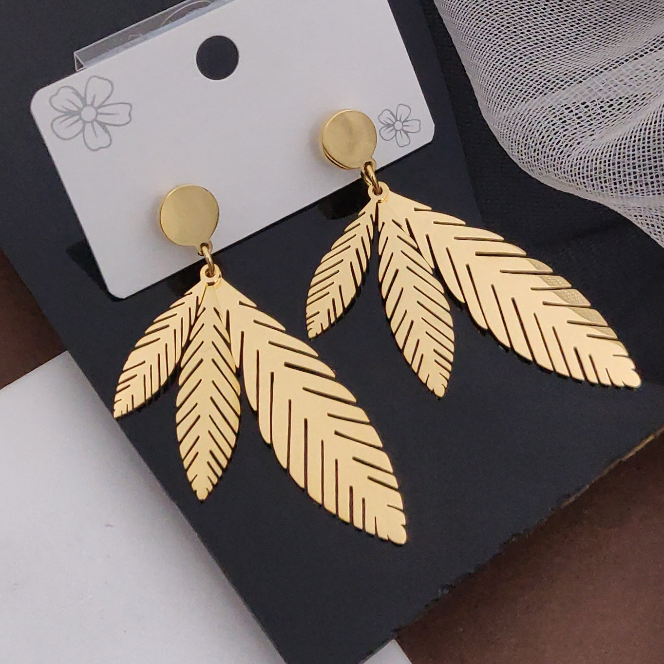 Attractive Long Double Leaf Earrings