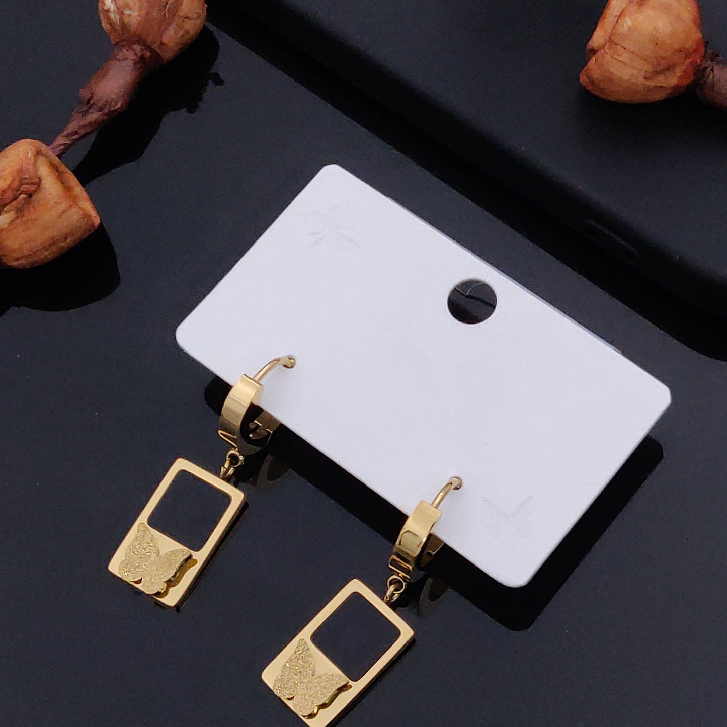 Gold Butterfly With Plated Disc Earrings