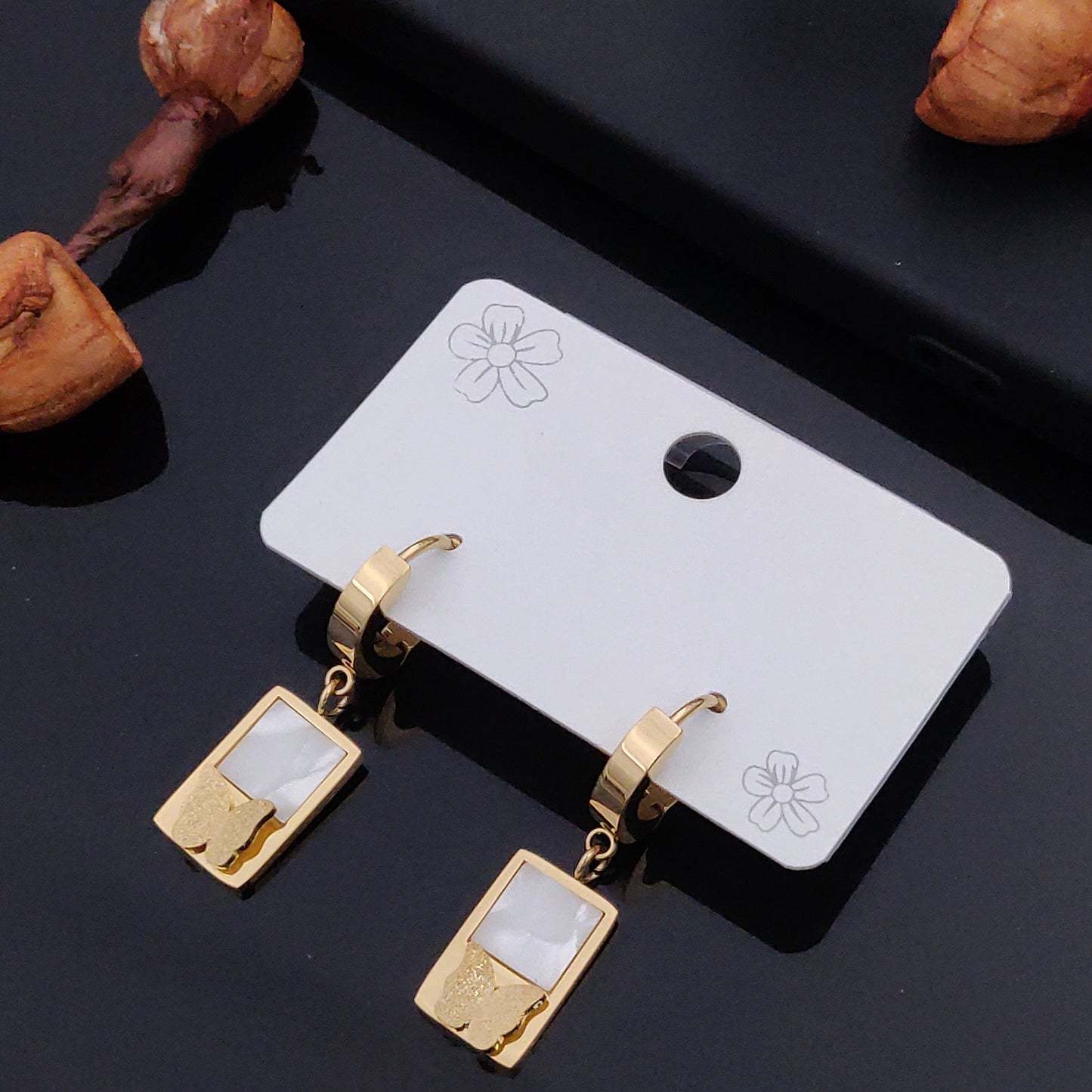 Gold Butterfly With Plated Disc Earrings