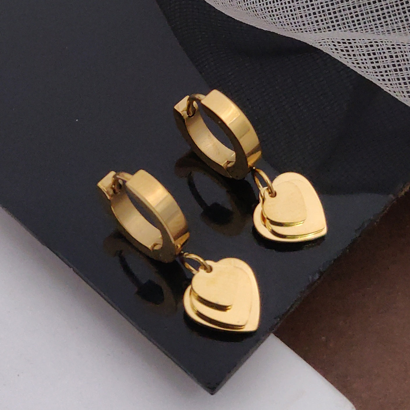 Plated Carved Hanging Heart Earrings
