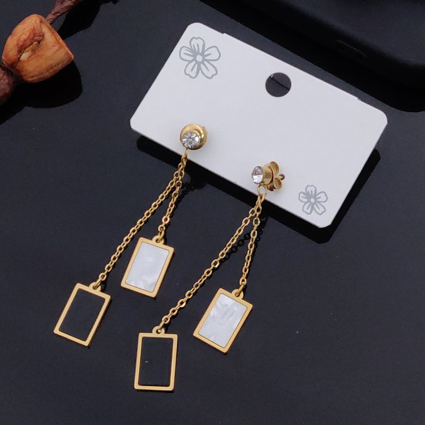 Hanging Square Shape Black And White Earrings